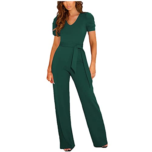 RMBLYfeiye Damen Kurzarm Lang Jumpsuit Elegant Overall Jumpsuits O-Ausschnitt Playsuit Romper Hosenanzug Mit Gürtel Hosenanzug Festlich Hochzeit Jumpsuit Elegant Hochzeit Gast Overall Sommer von RMBLYfeiye