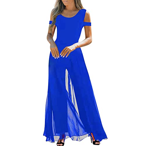 RMBLYfeiye Damen Kurzarm Lang Jumpsuit Elegant Overall Jumpsuits O-Ausschnitt Playsuit Romper Hosenanzug Mit Gürtel Hosenanzug Festlich Hochzeit Jumpsuit Elegant Hochzeit Gast Overall Sommer von RMBLYfeiye