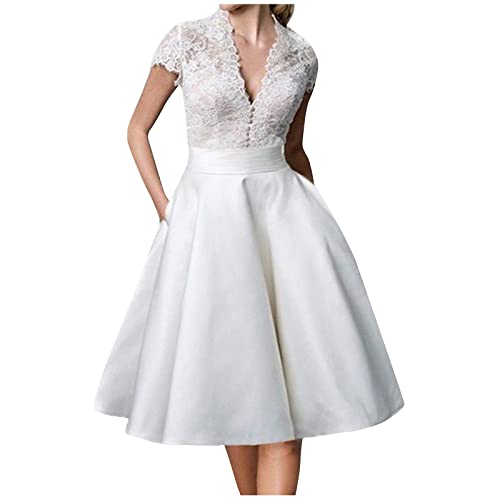 RMBLYfeiye Damen Rundhalsausschnitt einfarbig Spitzenstickerei ärmelloses Chiffonkleid sexy Bowknot unregelmäßiger Saum schlankes Cocktailkleid Elegantes Abendkleid Vintage Gothic Kleid von RMBLYfeiye