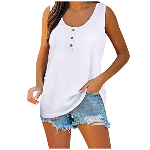 RMBLYfeiye Damen Top,U-Ausschnitt Einfarbiges Halbe Knopfleiste Tank Top Locker Ärmellos Longshirt Elegant Freizeit Oberteile Tunika Shirts Strand Tank Tops von RMBLYfeiye