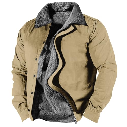 RMBLYfeiye Gefütterte Jacke Herren Revers Marmordruck Fleecejacke Mit Taschen Fleece Futter Thermo Winterjacke Mit Reißverschluss Decken Hybrid Jacke Casual Holzfäller Jacke Outdoor Jacke Für Männer von RMBLYfeiye