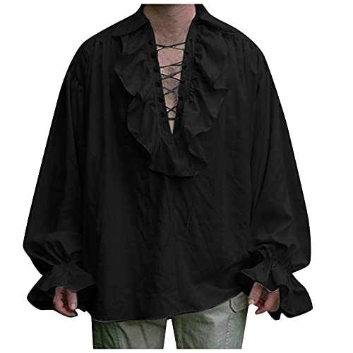 RMBLYfeiye Herren Freizeit Gotisch Hemd Renaissance Steampunk Gothic Vintage Rüschenhemd Slim Fit Langarmhemd Große Größen Retro Shirt Bluse Tops von RMBLYfeiye