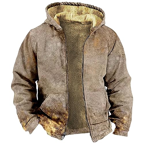 RMBLYfeiye Herren Jacke Winter Army Distressed Vintage Kapuzenjacke Fleece Futter Winterjacke Thermo Holzfäller Gefüttert Dackel Mantel von RMBLYfeiye