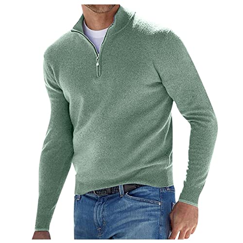 RMBLYfeiye Herren Strickpullover Zip Neck Pullover Troyer Feinstrick Sweater Langarm Strickwaren Herbst und Winter Freizeit Strickpullover Slim fit Pulli mit Stehkragen und Reißverschluss von RMBLYfeiye