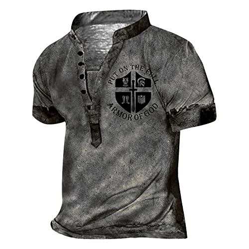 Herren T Shirt Herren Hemd Langarm Langarmshirt Herren Poloshirt Herren Kurzarm V-Ausschnitt Retro Druck Henley Shirt Knopfleiste Tactical Shirts T Shirt Weiß (Grau, XL) von RMBLYfeiye