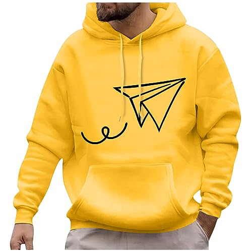 RMBLYfeiye Hoodie Herren Herren Pullover Sweatshirt Sweatshirt Herren Weihnachten Kapuzen Sweatshirt Herren Papierflieger Druck Fleecefutter Hip Hop Hoody Mit Kängurutasche Y2K Hoodie (Gelb, 4XL) von RMBLYfeiye