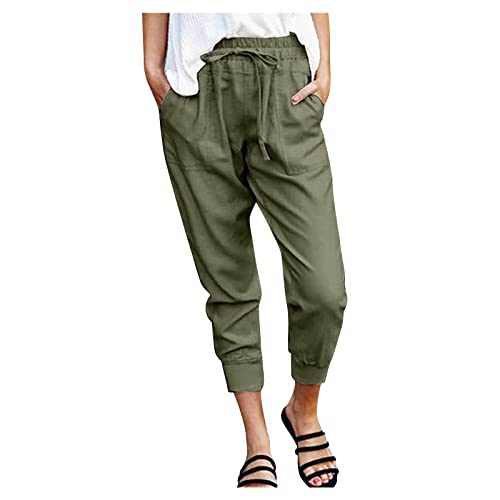 RMBLYfeiye Hose Schwarz Damen Elegant Elegante Hose Damen Sommerhosen Damen Leicht Und Luftig High Waist Einfarbig 7/8 Hosen Mit Taschen Straight Leg Schlupfhose Tunnelzug Chino Hose Jeans Damen von RMBLYfeiye