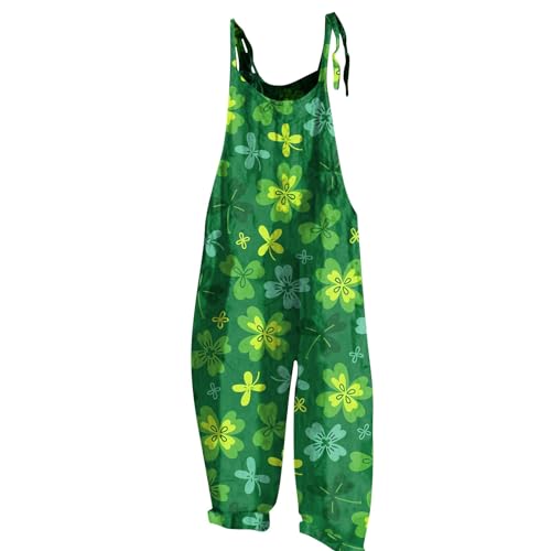 RMBLYfeiye Hosenanzug Damen Elegant Yoga Jumpsuit Schlafanzug Kleeblatt Druck St Patricks Day Kostüm Spaghetti Wide Leg Playsuit Ärmelloser Rote Latzhose von RMBLYfeiye