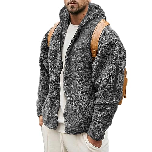 RMBLYfeiye Jacke Herren Regenjacke Fahrrad Herren Fahrrad Jacke Für Herren Einfarbiges Teddyfleece Jacke Mit Schultertasche Kuschel Y2K Zip Up Hoodie Fendt Jacke (Dunkelgrau, L) von RMBLYfeiye