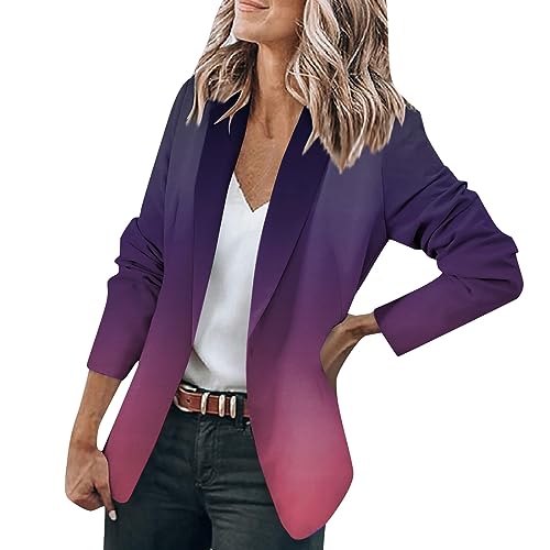 RMBLYfeiye Jeansjacke Damen Kurz Puffer Jacke Strickjacke Sommer Softshelljacke Wasserdichtrevers Offener Vorderseite Farbverlauf Business Herbst Cardigan Mäntel Frauen Darkpurple XL von RMBLYfeiye