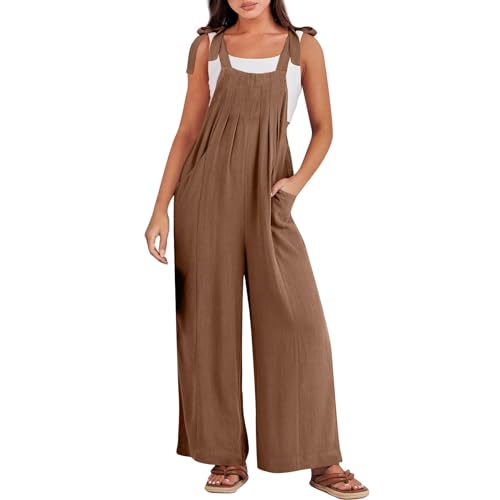 RMBLYfeiye Jumpsuit Damen Elegant Hosenanzug Große Größen Prettygarden Einfarbiges Baumwoll Leinen Mit Taschen Ärmelloser Spaghetti Overall Blaumann von RMBLYfeiye