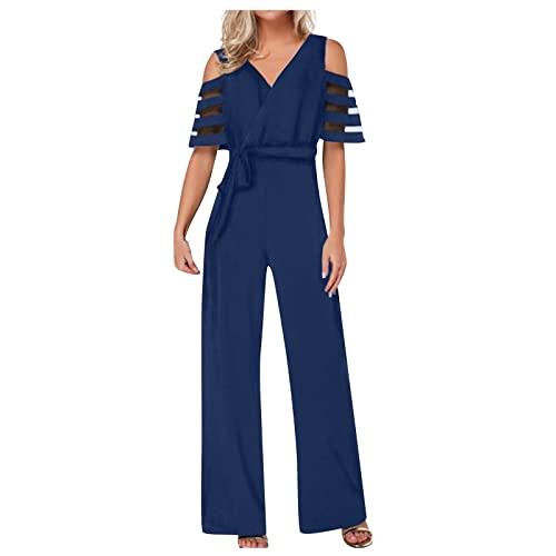 RMBLYfeiye Jumpsuit Damen Lang Quadratischer Hals Schulterfrei Jumpsuit Elegant Für Hochzeit Hohe Taille Rückenfrei Jumpsuit Mit Geradem Bein Hosenanzug Damen Business Overall Elegant von RMBLYfeiye