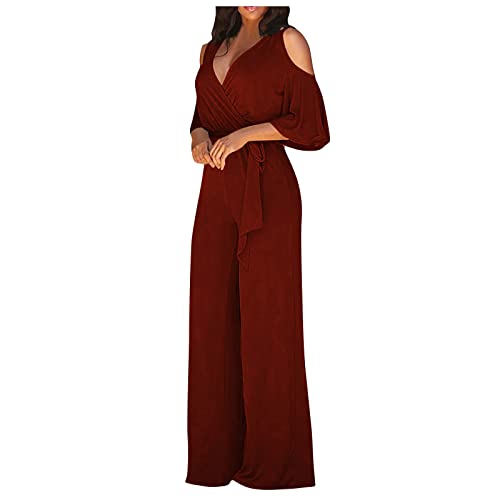 RMBLYfeiye Jumpsuit Damen Lang Rundhals Schulterfrei Jumpsuit Elegant Für Hochzeit Hohe Taille Mesh Cover Jumpsuit Mit Geradem Bein Hosenanzug Damen Business Hosenanzug Damen Festlich Hochzeit von RMBLYfeiye