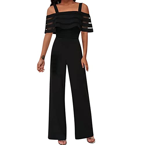 RMBLYfeiye Jumpsuit Damen Lang Rundhals Schulterfrei Jumpsuit Elegant Für Hochzeit Hohe Taille Mesh Cover Jumpsuit Mit Geradem Bein Hosenanzug Damen Business Hosenanzug Damen Festlich Hochzeit von RMBLYfeiye