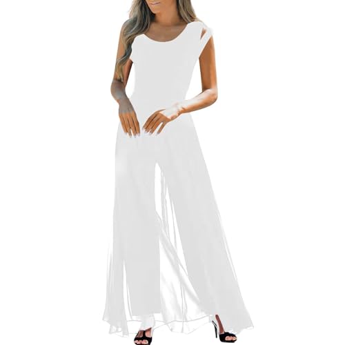 RMBLYfeiye Jumpsuit Damen Lang Rundhals Schulterfrei Jumpsuit Elegant Für Hochzeit Hohe Taille Mesh Cover Jumpsuit Mit Geradem Bein Hosenanzug Damen Business Hosenanzug Damen Festlich Hochzeit von RMBLYfeiye