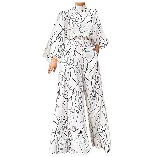 RMBLYfeiye Jumpsuit Damen Lang V-Ausschnitt Einfarbiges 3/4 Ärmel Chiffon Jumpsuit Mit Taschen Hohe Taille Tailliert Tunika Overall Hosenanzug Festlich Jumpsuit Elegant Hochzeit Gast von RMBLYfeiye