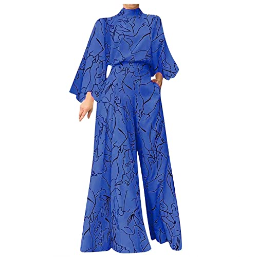 RMBLYfeiye Jumpsuit Damen Lang V-Ausschnitt Einfarbiges 3/4 Ärmel Chiffon Jumpsuit Mit Taschen Hohe Taille Tailliert Tunika Overall Hosenanzug Festlich Jumpsuit Elegant Hochzeit Gast von RMBLYfeiye