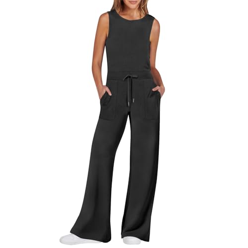 RMBLYfeiye Jumpsuits Für Damen Perry Das Schnabeltier Kostüm Anzug Damen Sportlich Elegant Einfarbiges Rundhals Ärmelloser Jumpsuit Lang Tunnelzug Overall Mit Taschen Strampler 56 (Schwarz, Xs) von RMBLYfeiye