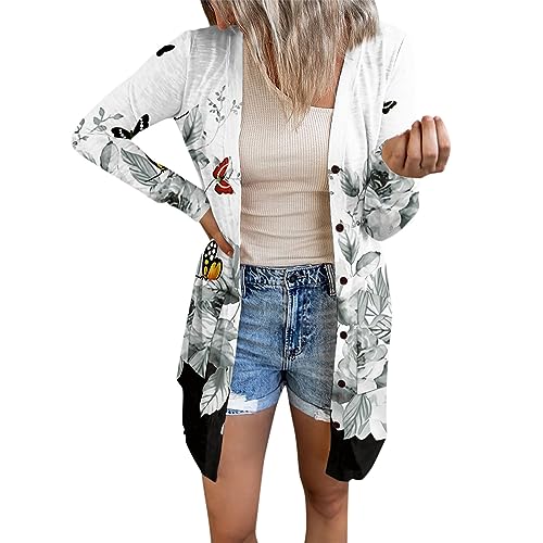 RMBLYfeiye Kuscheljacke Damen Flauschig Herbst Jacken Für Strickjacke Tracht Blumenmuster Leichte Übergangsjacke Mit Knopfleiste Elegant Cardigan Langarm Herren von RMBLYfeiye