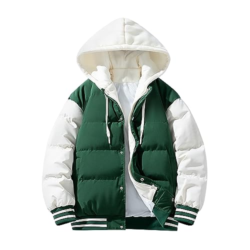 RMBLYfeiye Leichte Regenjacke Herren Militär Jacke Herren Winter Parka Jacke Herren Farbblock Gesteppter Daunenjacke Mit Kapuze Reißverschluss Leichte Kapuzenjacke Windbreaker Herren (Grün, Xl) von RMBLYfeiye