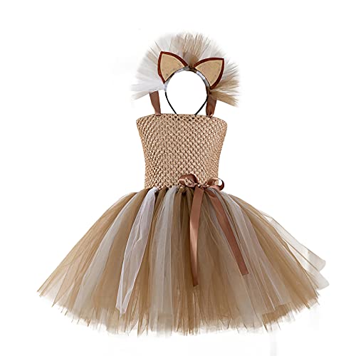 RMBLYfeiye Mädchen Tier Kostüm Kleider Tutu Prinzessin Kleid Cartoon Löwe Kostüm mit verstellbar Träger Halloween Fasching Party Verkleidung Geburtstag Partykleid mit Haarreif von RMBLYfeiye