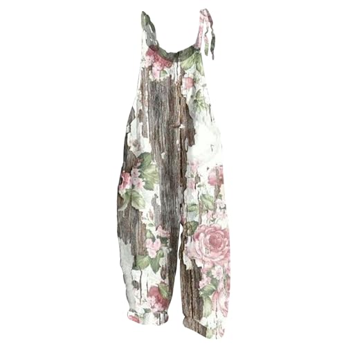 RMBLYfeiye Orangener Overall Fasching Damen Winter Blumenmuster Kuschelig Jumpsuit Spaghetti Rückenfrei Latzhose Wide Leg Playsuit Racerback Strampler Dino Onesie von RMBLYfeiye