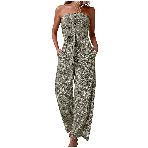 RMBLYfeiye overall damen elegant hosenanzug damen elegant 2 teiler kostüm overall damen V-Ausschnitt Blumen bedruckt jumpsuit lang weites Bein haremshose jumpsuit elegant (ArmeeGrün, M) von RMBLYfeiye