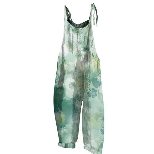 RMBLYfeiye Overall Orange Wollwalk Jumpsuit Damen Sport Kleeblatt Druck St Patricks Day Kostüm Spaghetti Wide Leg Playsuit Ärmelloser Racerback Romper Latzhose Gelb von RMBLYfeiye