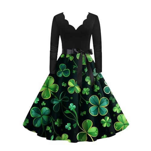 RMBLYfeiye Reflektoren Kleidung Indische Kleidung Damen Sommerkleider Damen St. Patrick's Day Kleider Damen Kleeblatt Bedrucken Minikleid Patricks Day Glücksklee Ballkleider (Dark Green, M) von RMBLYfeiye