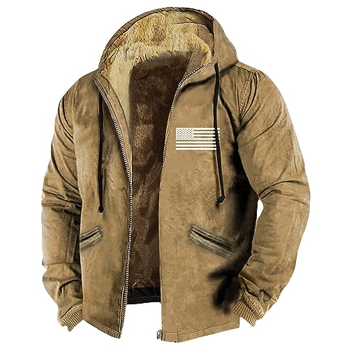 RMBLYfeiye Regenjacke Herren Fahrrad Dünne Regenjacke Herren Leichte Jacke Herren Usa Flagge Bedruckt Gefütterte Jacke Mit Reißverschluss Fleece Futter Sweatjacke Mit Kapuze Outdoor Jacke (Gelb, 4Xl) von RMBLYfeiye