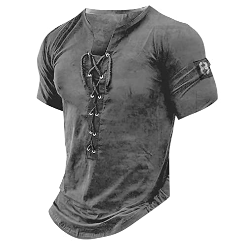 Schwarzes Tshirt Herren Hemd Hawaii Herren Herren Polohemd V-Ausschnitt Einfarbiges Kordelzug Retro Henley Shirt Tailliert Muskelshirts Kurzarm Tactical Shirts Poloshirts von RMBLYfeiye