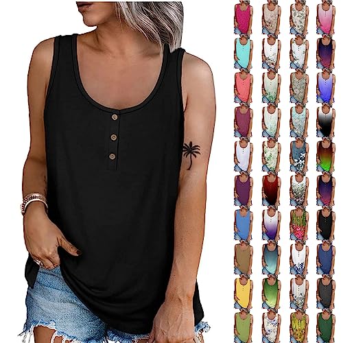 RMBLYfeiye Shirt,U-Ausschnitt Einfarbiges Halbe Knopfleiste Tank Top Locker Ärmellos Longshirt Elegant Freizeit Oberteile Tunika Shirts Strand Tank Tops von RMBLYfeiye