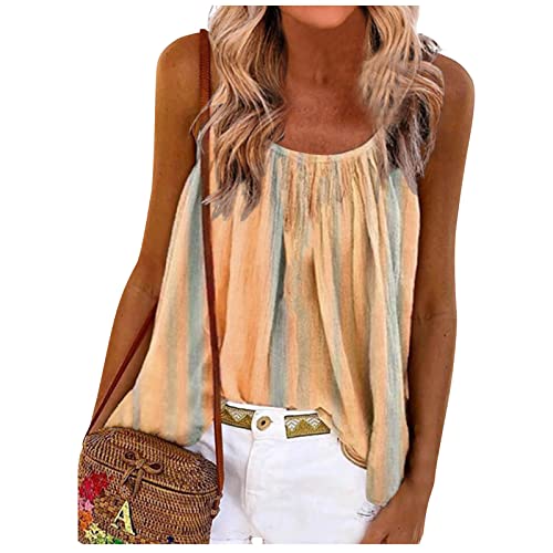 RMBLYfeiye Sommer Tunika Tops Damen Rundhals Blumen Bedruckt Spaghetti Tank Top Plissiertes Locker Blusen Ärmellos Sexy Rückenfrei Party Tops Retro Boho Tops Elegant Oberteile von RMBLYfeiye