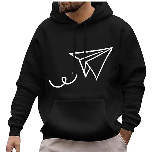 RMBLYfeiye Sweatjacke Herren Mit Kapuze Zip Hoodie Herren Norweger Pullover Herren Laufshirt Herren Langarm Papierflieger Druck Fleecefutter Hip Hop Hoody Mit Kängurutasche Zip Hoodie (Schwarz, 4XL) von RMBLYfeiye