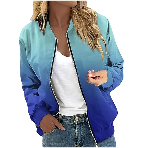 RMBLYfeiye Übergangsjacke Damen Blumenmuster Langarm Bomberjacke Mit Reißverschluss Stehkragen Outwear Kurz Coat Mit Taschen Herbst Frühling Dünne Dacke Leicht College Jacke Blouson Für Frauen von RMBLYfeiye