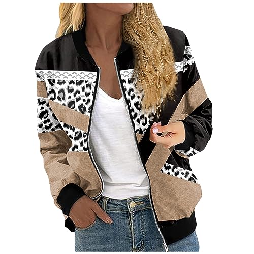 RMBLYfeiye Übergangsjacke Damen Blumenmuster Langarm Bomberjacke Mit Reißverschluss Stehkragen Outwear Kurz Coat Mit Taschen Herbst Frühling Dünne Dacke Leicht College Jacke Blouson Für Frauen von RMBLYfeiye