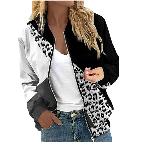 RMBLYfeiye Übergangsjacke Damen Blumenmuster Langarm Bomberjacke Mit Reißverschluss Stehkragen Outwear Kurz Coat Mit Taschen Herbst Frühling Dünne Dacke Leicht College Jacke Blouson Für Frauen von RMBLYfeiye