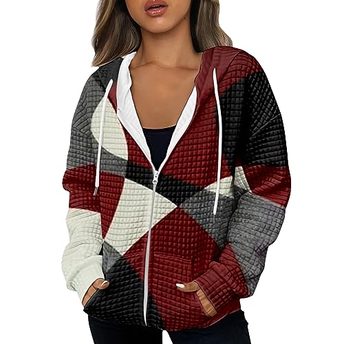 RMBLYfeiye Übergangsjacke Damen Winterjacke Damen Softshell Jacke Damen Softshelljacke Damenblumenmuste Waffel Oversized Kapuzenjacke Mit Reißverschluss Sweatjacke Mit Kapuze Bolero Damen (Grau, 3Xl) von RMBLYfeiye