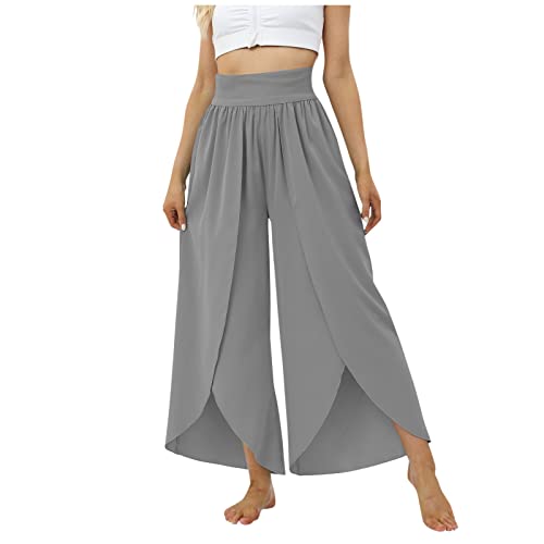 RMBLYfeiye Weite Hosen Damen Paperbag Hosen Damen Chino Damen Hose Paperbag Waist Einfarbiges Unregelmäßiger Saum Haremshose Elastische Taille Bauchweg Hose Yoga Hose (Grau, XXL) von RMBLYfeiye