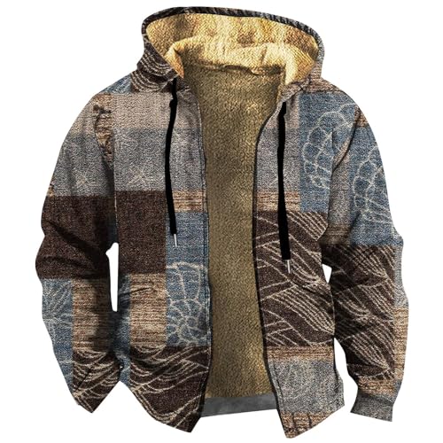 RMBLYfeiye Winterjacke Herren 3D Druck Fleecefutter Sweatjacke mit Kapuze Basic Kapuzenjacke mit Reißverschluss Sherpa Jacke für Männer Sweatshirtjacke mit Taschen Tactical Jacke von RMBLYfeiye