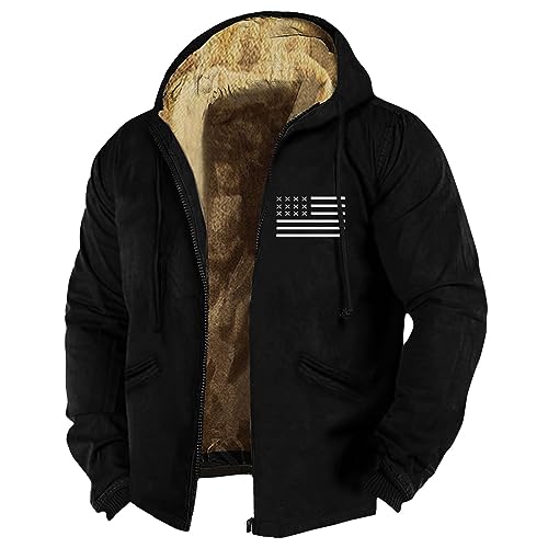 RMBLYfeiye Winterjacke Herren Warm 3 In 1 Jacke Herren Bomberjacke Herren Beige Usa Flagge Druck Gefütterte Jacke Mit Reißverschluss Fleece Futter Sweatjacke Mit Kapuze Cordjacke Herren (Schwarz, L) von RMBLYfeiye