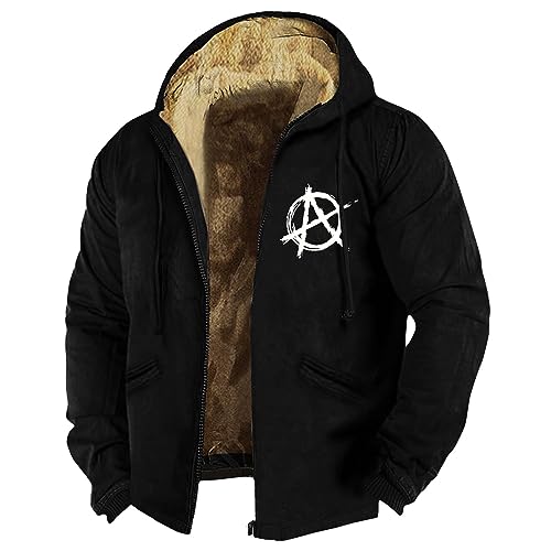 RMBLYfeiye Winterjacke Herren Warm Leichte Steppjacke Baseball Jacke Herren Tattoo Druck Gefütterte Jacke Mit Reißverschluss Fleece Futter Sweatjacke Mit Kapuze Motorrad Jacke (Schwarz, 6Xl) von RMBLYfeiye