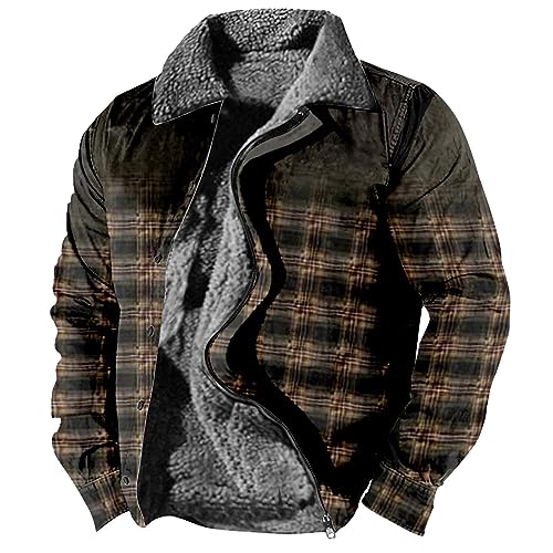 RMBLYfeiye Segeljacke Herren Wasserdicht Puffer Jacke Ubergangs Revers Vintage Druck Fleecejacke Fleece Futter Thermo Winterjacke Mit Reißverschluss Kaputzensweatjacke Männer von RMBLYfeiye