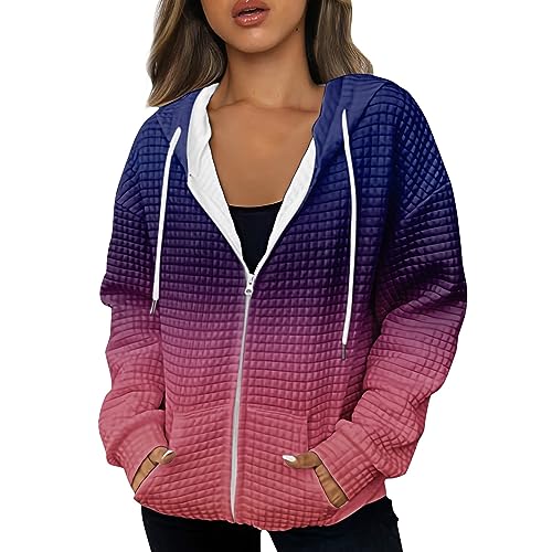 Sweater Damen Damen Mantel Herbst Bolero Damen Kurzarm Blazer Schwarz Damenfarbverlauf Waffel Oversized Kapuzenjacke Mit Reißverschluss Sweatjacke Mit Kapuze Softshelljacke Damen (Dark Purple, M) von RMBLYfeiye