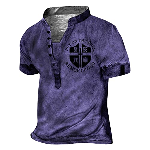 T-Shirt Herren Hemd Herren Kurzarm Weiß Compression Shirt Poloshirt Herren Kurzarm V-Ausschnitt Retro Druck Henley Shirt Knopfleiste Tactical Shirts Unterhemd Herren (Lila, 3XL) von RMBLYfeiye