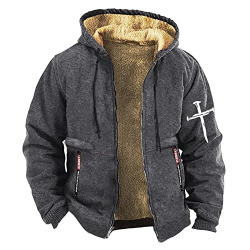 Thermo Jacke Herren 3 In 1 Jacke Herren Herren Jacken Übergang Fleece Futter Decken Kapuzenjacke Mit Reißverschluss Sweatjacke Mit Kapuze Thermo Fleecejacke Herren Steppjacke (Dunkelgrau, M) von RMBLYfeiye