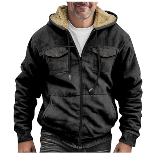 Trachtenjacken & -Strickjacken College Jacke Herren Leichte Steppjacke Herren Bomberjacke Herren Blau Einfarbiges Zipper Gefütterte Jacke mit Kapuze Warm Teddyfleece Jacke (Dunkelgrau, 5Xl) von RMBLYfeiye