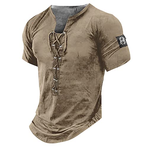 Unterziehshirt Herren Hawaii Outfit Herren Poloshirt Schwarz V-Ausschnitt Einfarbiges Kordelzug Retro Henley Shirt Tailliert Muskelshirts Kurzarm Tactical Shirts Weißes Shirt von RMBLYfeiye