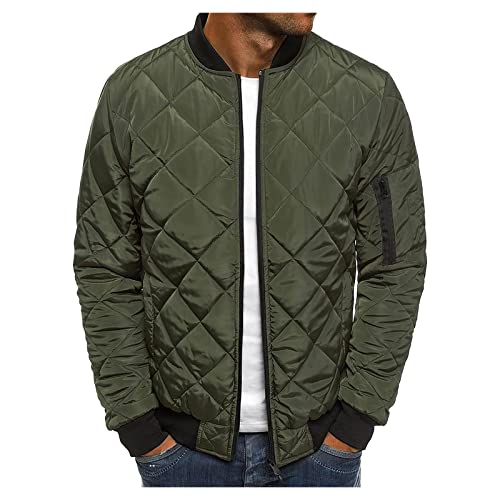 Wander Jacke Herren Ubergangs Jacke Herren Winter Parka Jacke Herren Einfarbiges Rundhals Rundhals Steppjacke Mit Reißverschluss Slim Fit Blouson Leichte Übergangsjacke Skelett Jacke (Armeegrün, Xl) von RMBLYfeiye