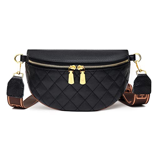 RMENGZHOUXI Damen Bauchtasche aus Rindsleder, breiter Schultergurt, Raute, Handy-Gürteltasche, Reißverschluss, solide, einfach, for Damen, Mädchen, Bum, Geldbeutel von RMENGZHOUXI